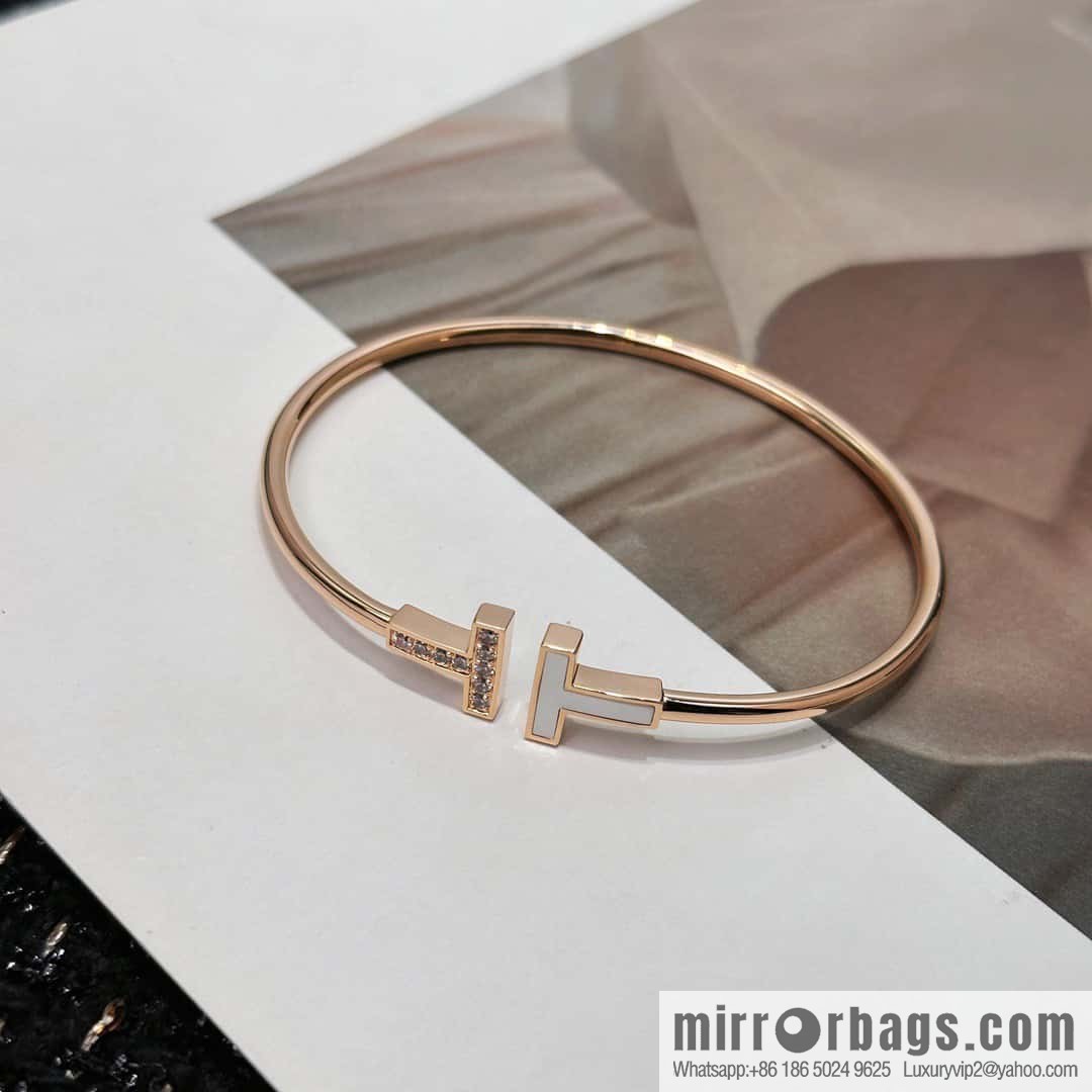 Double white shell model, white shell with diamond model ☀️ original order ☀️ Tiffany & co Tiffany, classic T series, white shell with diamond silver rose gold double T bracelet ☀️