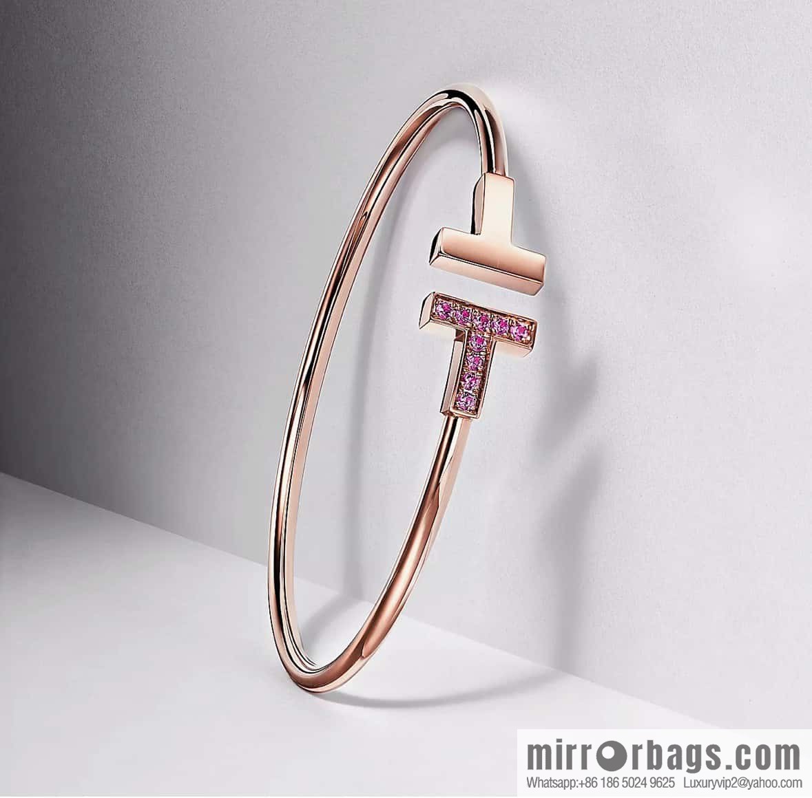 Pink Diamond ☀️ Tiffany & co, Classic T Series, Turquoise Rose Gold Double T Bracelet with Diamonds ☀️