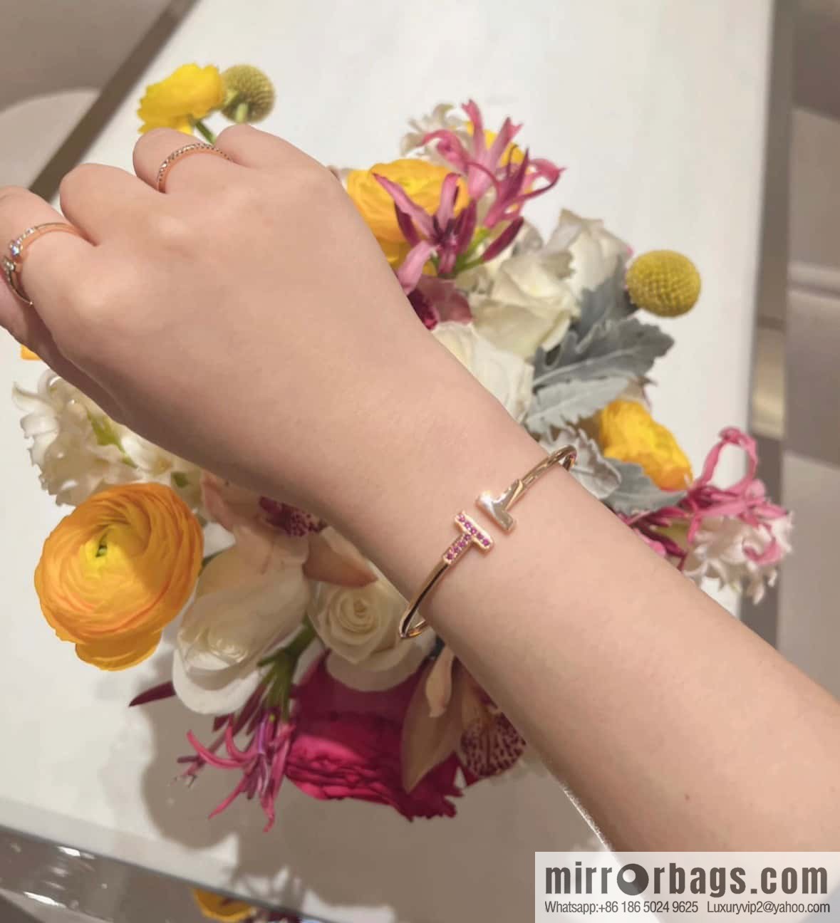 Pink Diamond ☀️ Tiffany & co, Classic T Series, Turquoise Rose Gold Double T Bracelet with Diamonds ☀️