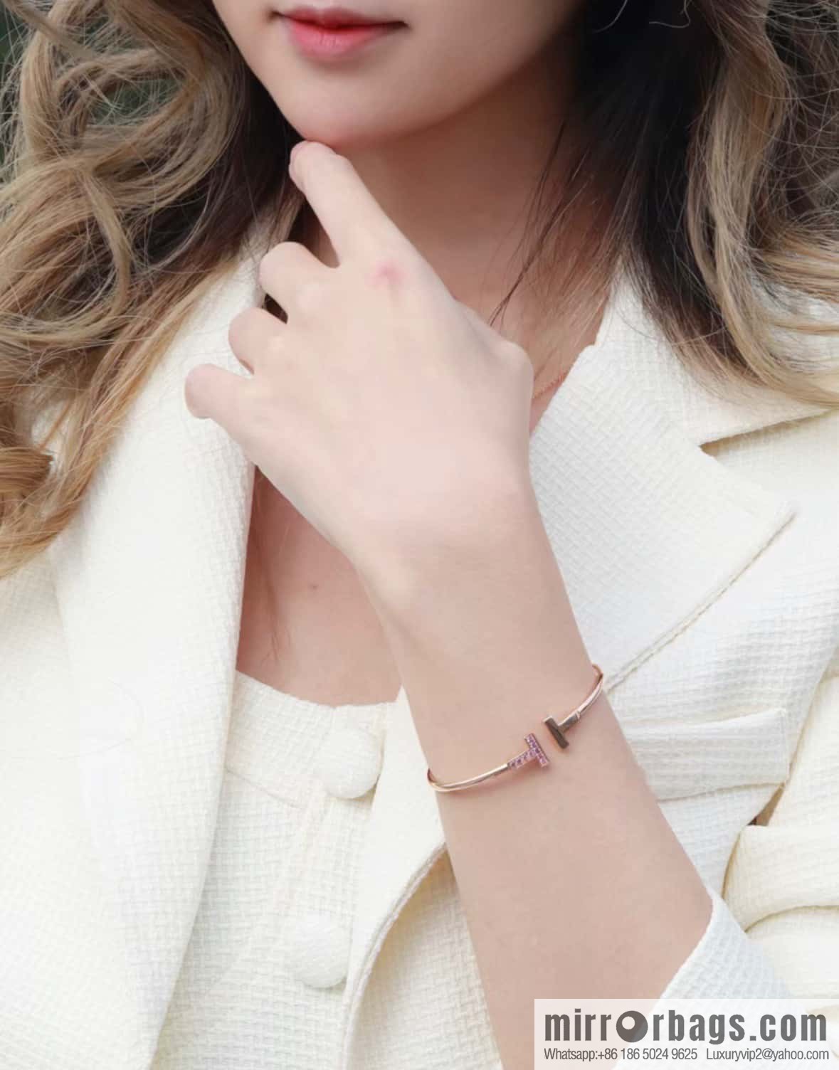 Pink Diamond ☀️ Tiffany & co, Classic T Series, Turquoise Rose Gold Double T Bracelet with Diamonds ☀️