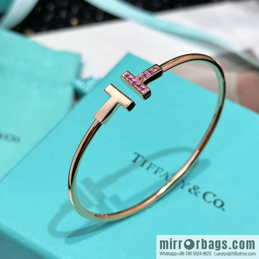 Pink Diamond ☀️ Tiffany & co, Classic T Series, Turquoise Rose Gold Double T Bracelet with Diamonds ☀️