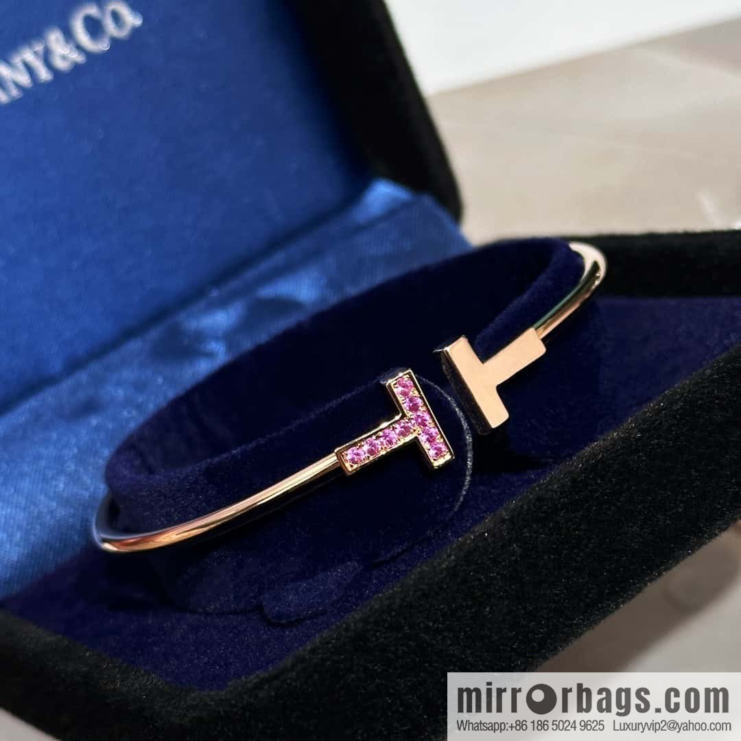 Pink Diamond ☀️ Tiffany & co, Classic T Series, Turquoise Rose Gold Double T Bracelet with Diamonds ☀️