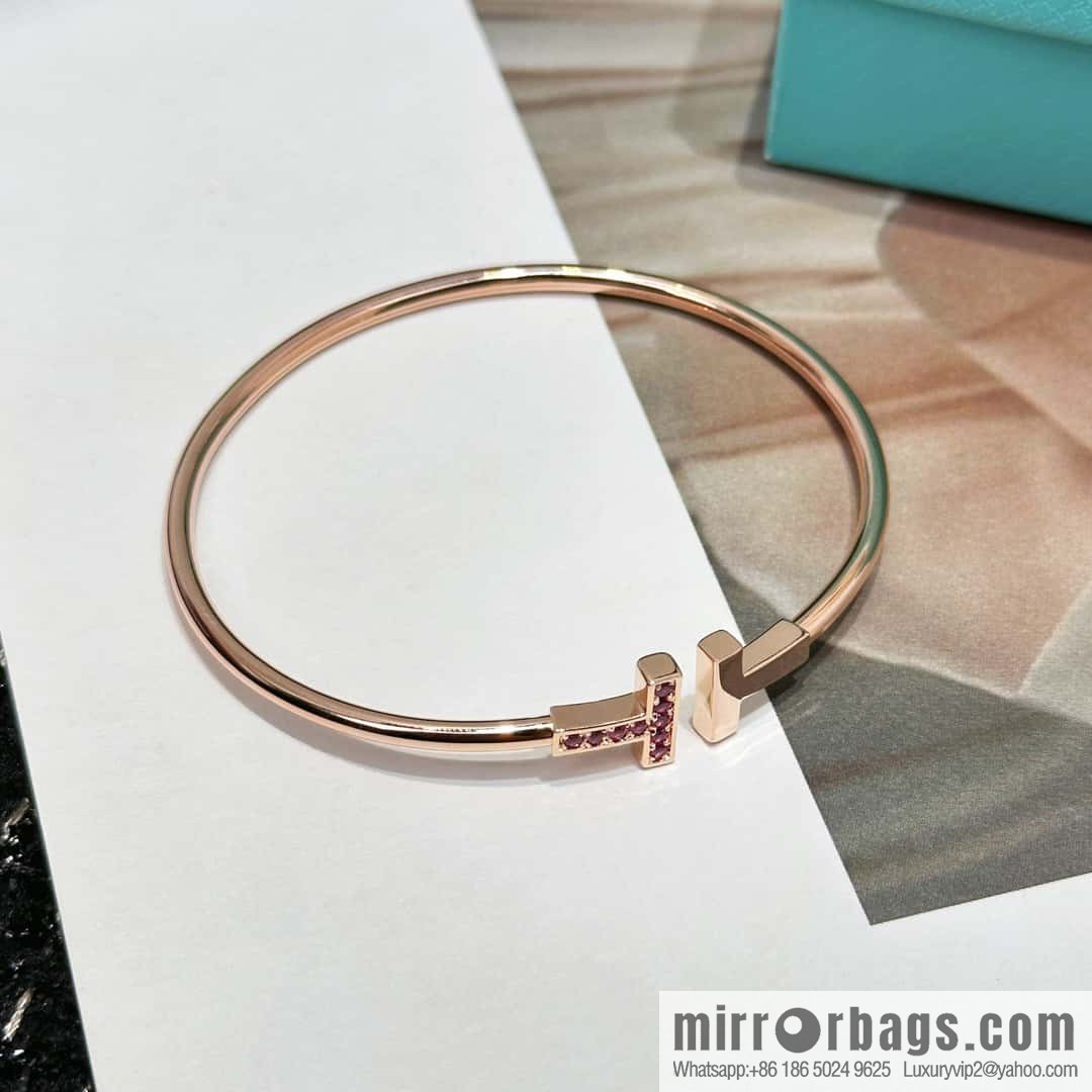 Pink Diamond ☀️ Tiffany & co, Classic T Series, Turquoise Rose Gold Double T Bracelet with Diamonds ☀️