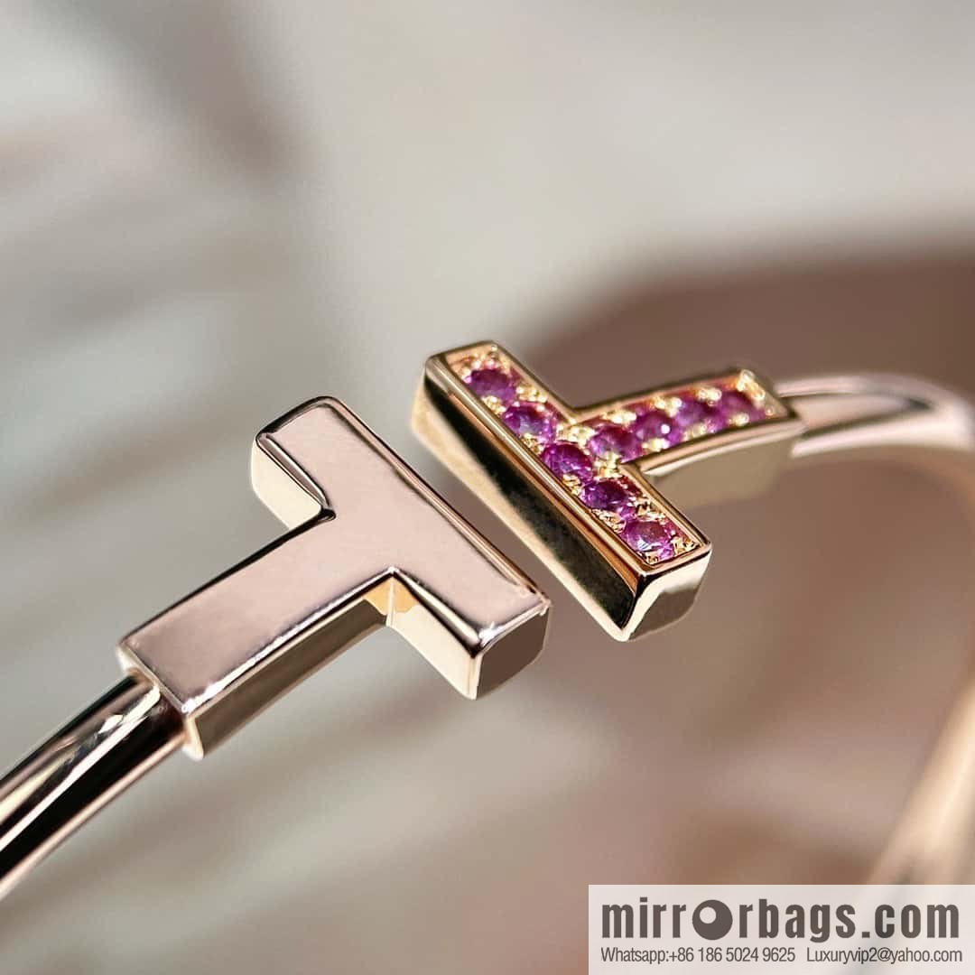 Pink Diamond ☀️ Tiffany & co, Classic T Series, Turquoise Rose Gold Double T Bracelet with Diamonds ☀️