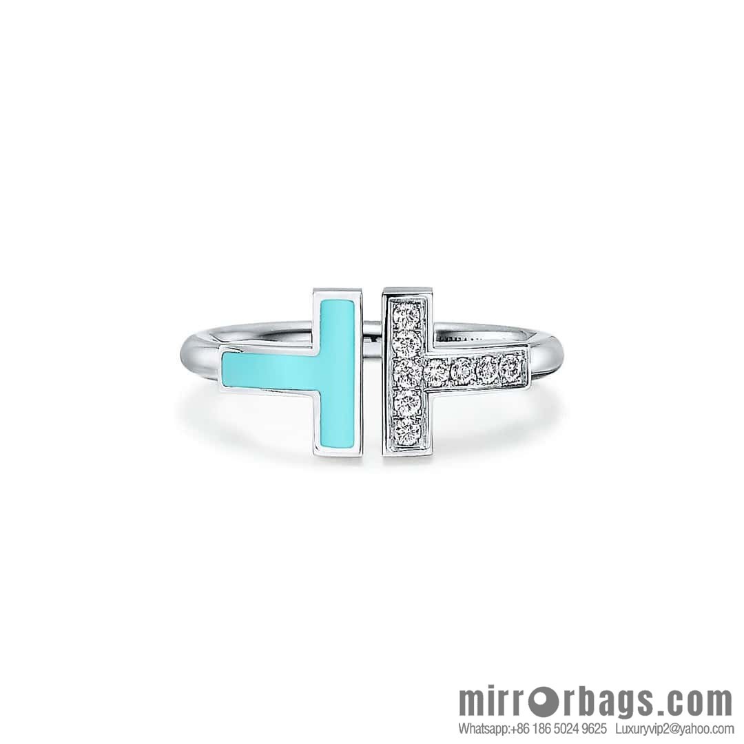 ☀️Tiffany & co Tiffany, Classic T-Series, Turquoise Silver Double T-Ring with Diamonds ☀️