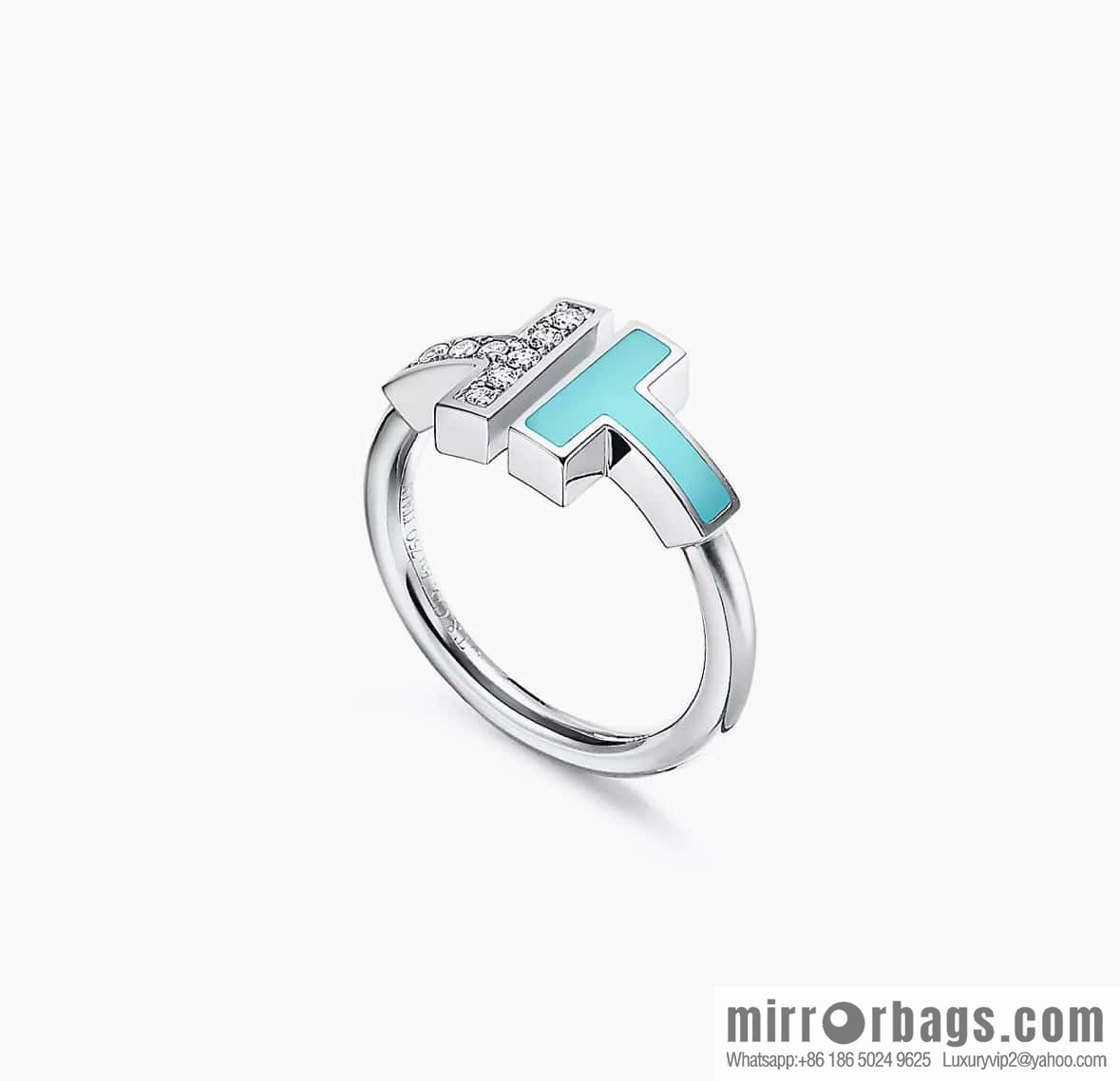 ☀️Tiffany & co Tiffany, Classic T-Series, Turquoise Silver Double T-Ring with Diamonds ☀️