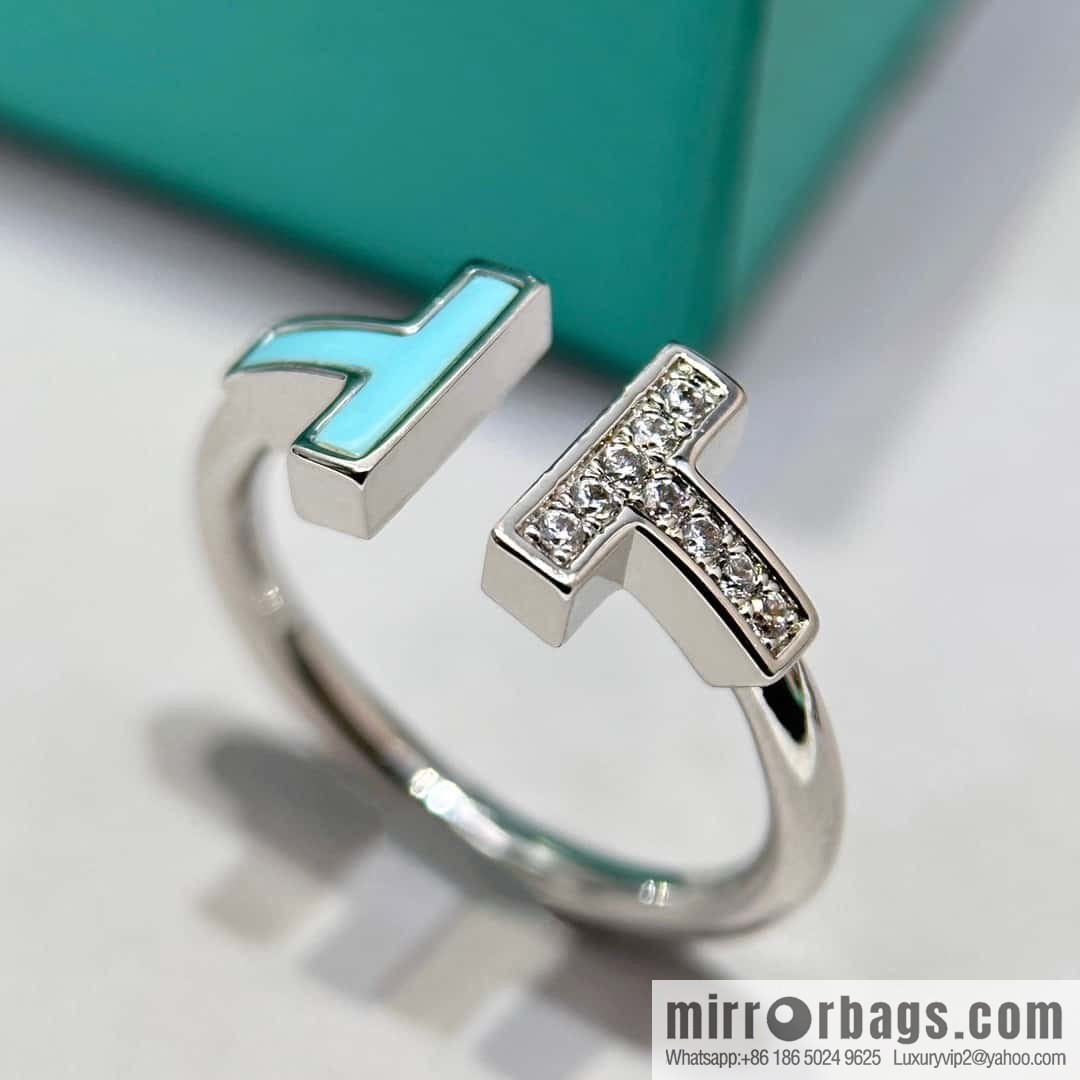 ☀️Tiffany & co Tiffany, Classic T-Series, Turquoise Silver Double T-Ring with Diamonds ☀️