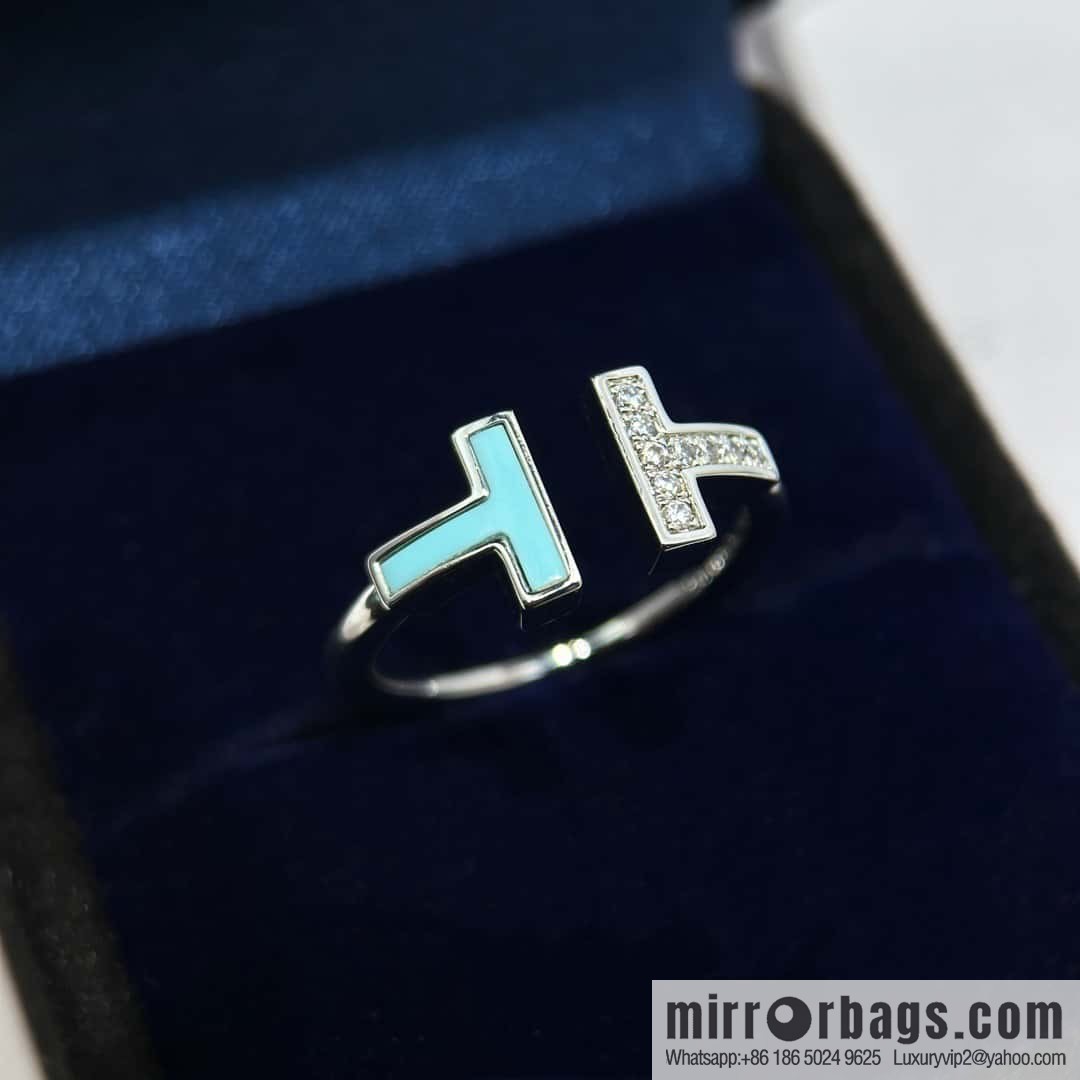 ☀️Tiffany & co Tiffany, Classic T-Series, Turquoise Silver Double T-Ring with Diamonds ☀️
