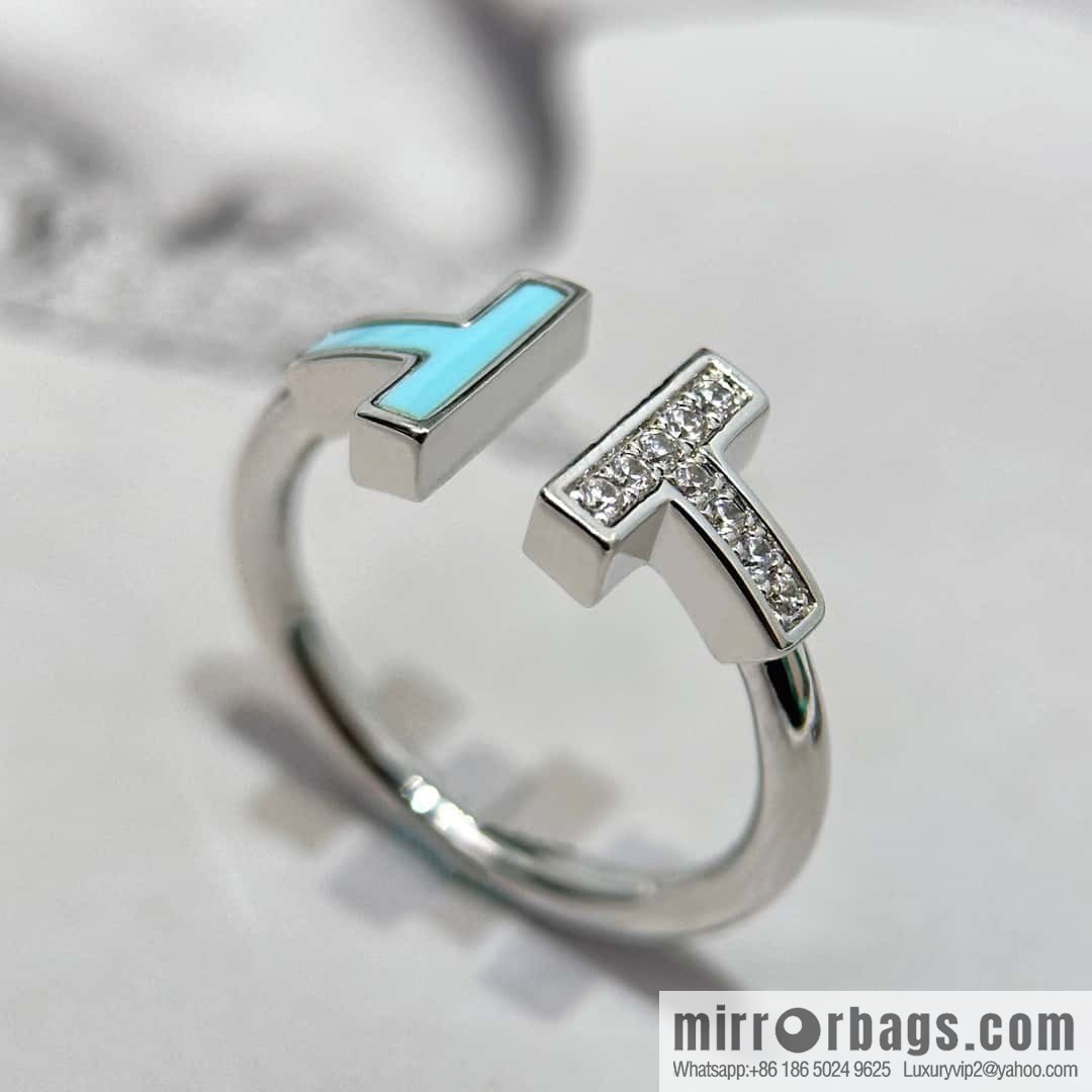 ☀️Tiffany & co Tiffany, Classic T-Series, Turquoise Silver Double T-Ring with Diamonds ☀️