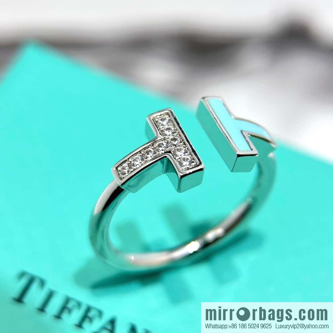 ☀️Tiffany & co Tiffany, Classic T-Series, Turquoise Silver Double T-Ring with Diamonds ☀️
