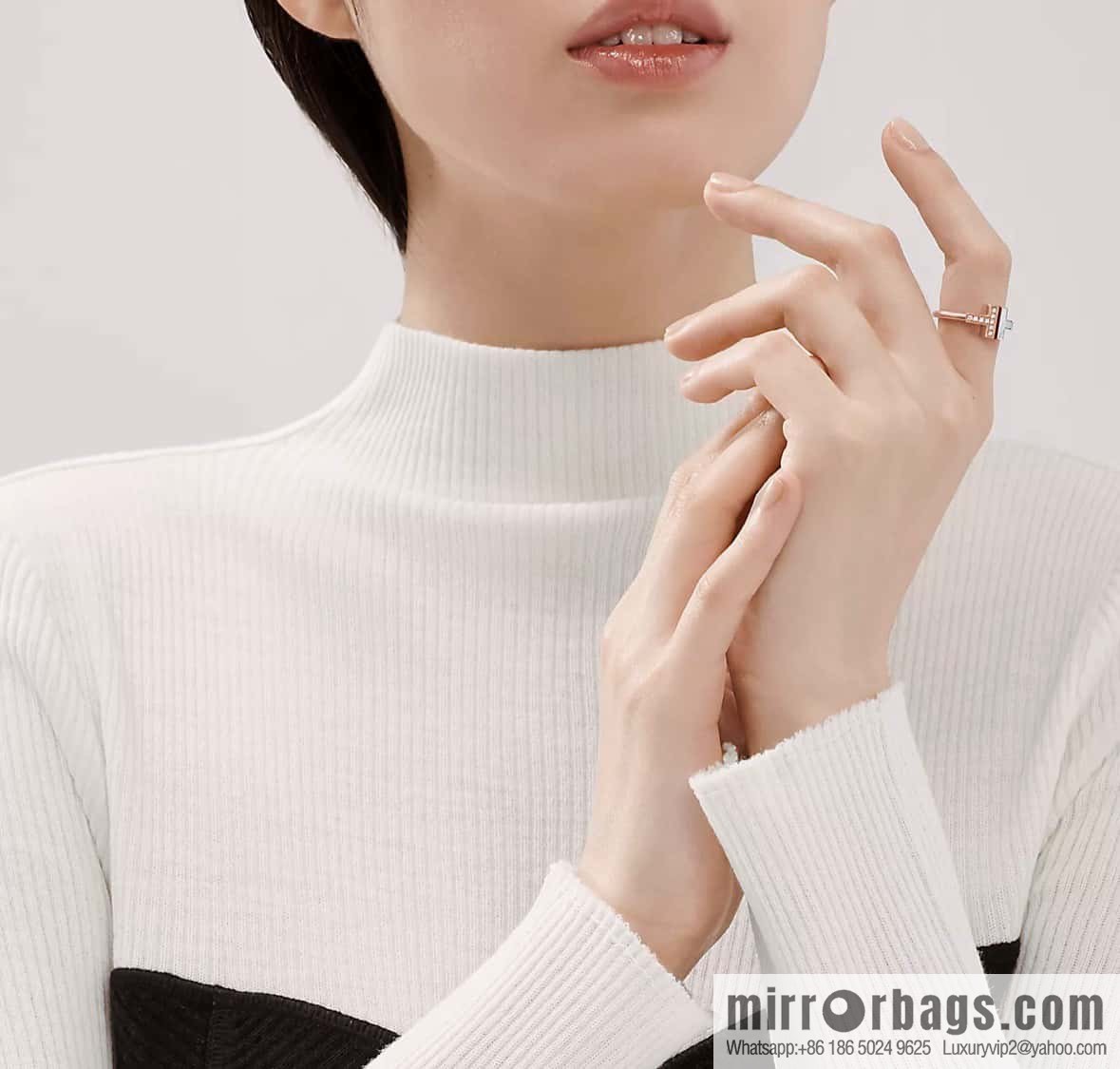 ☀️Tiffany & co Tiffany, classic T series, white shell belt diamond rose gold double T ring ☀️