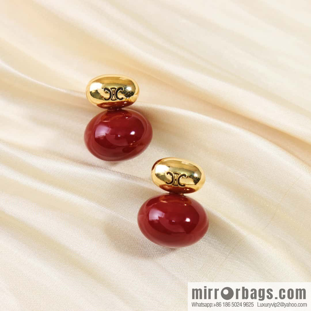 ☀️New ☑️ Celine Arc de Triomphe red pearl stud earrings ☀️