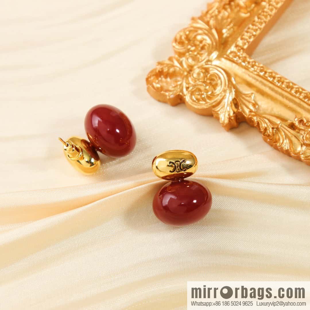 ☀️New ☑️ Celine Arc de Triomphe red pearl stud earrings ☀️