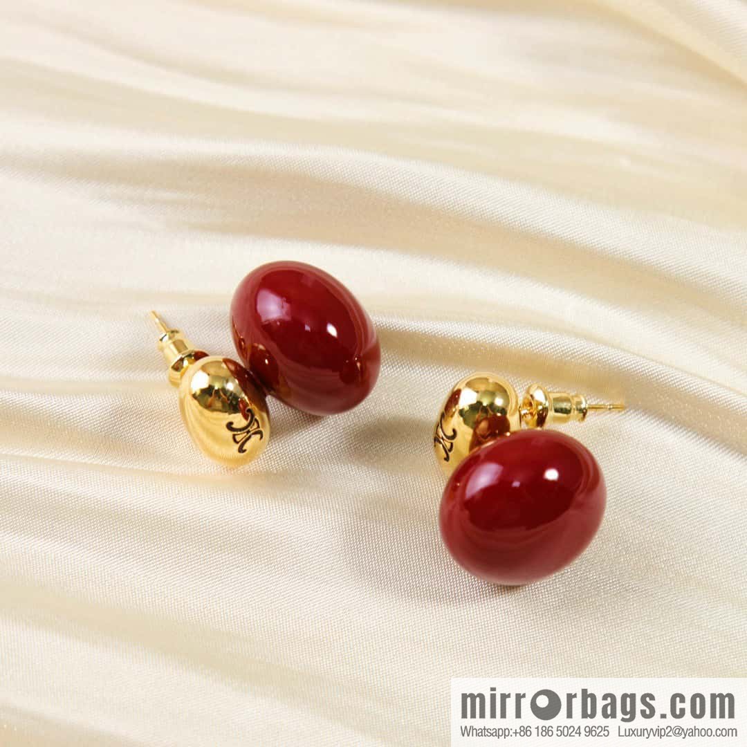 ☀️New ☑️ Celine Arc de Triomphe red pearl stud earrings ☀️