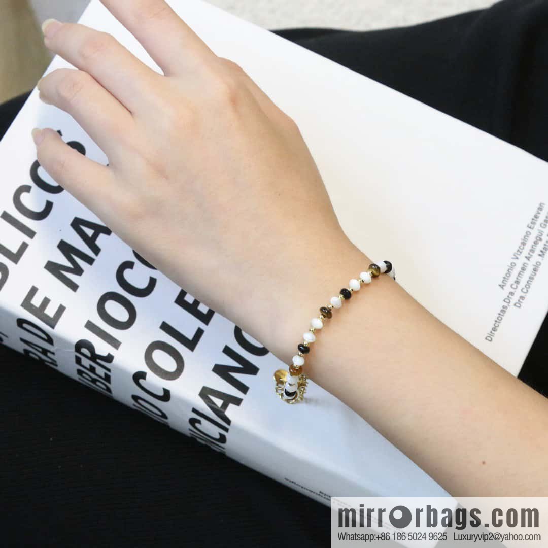 ☀️New ☑️ Celine natural tiger's eye stone white fritillary beaded necklace bracelet