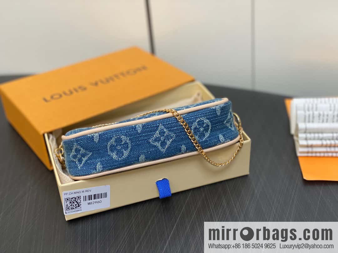 [Boutique‑grade] M82960 blue denim mini mahjong bag series Mini Pochette Accessories small handbag