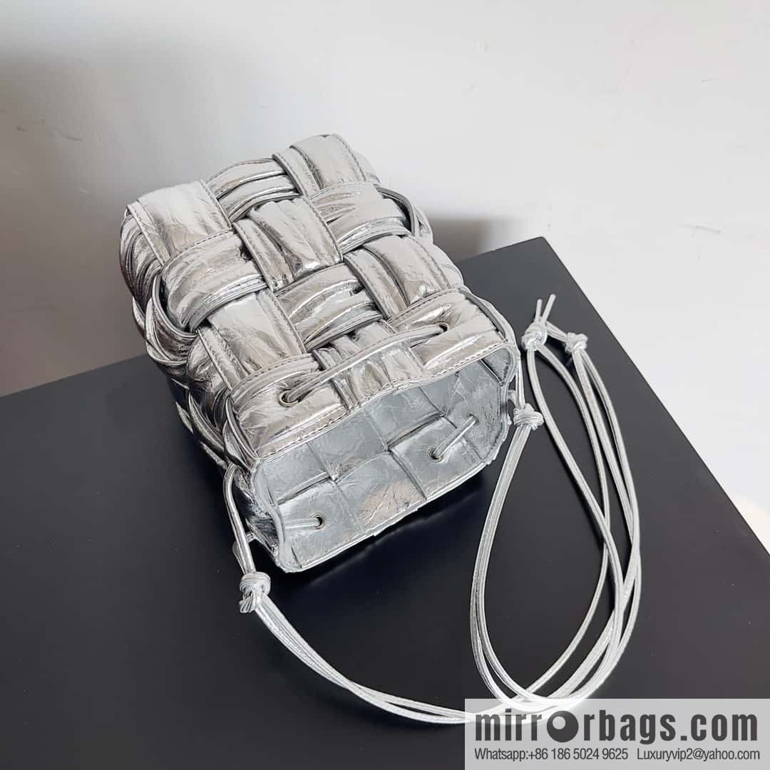BottegaVeneta Bv small bucket bag pleated leather woven bucket bag model number: 717187 silver