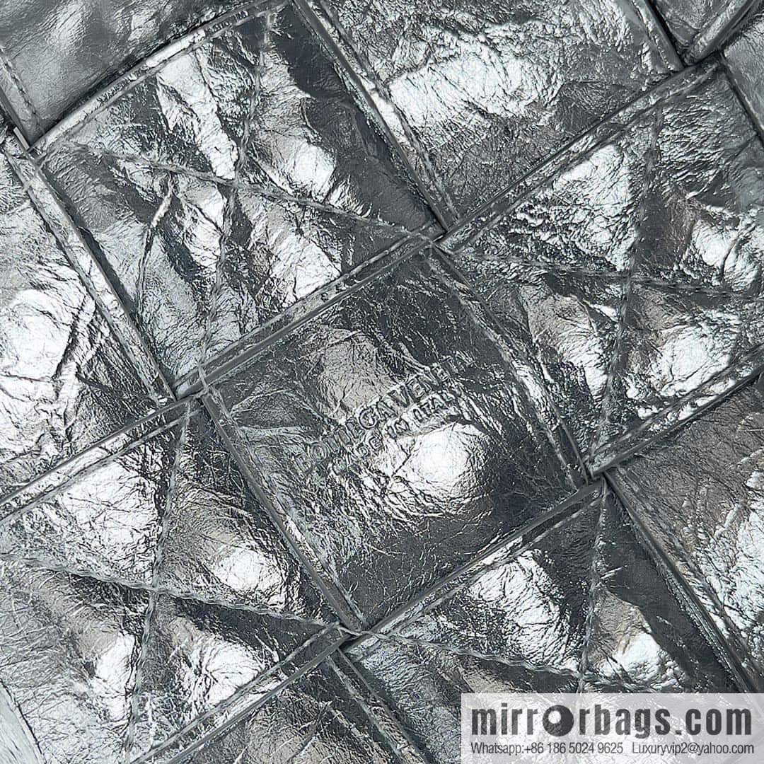 BottegaVeneta Bv small bucket bag pleated leather woven bucket bag model number: 717187 silver