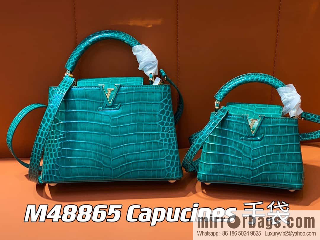 [Boutique‑grade] M48865 green, crocodile pattern full leather cap that English series Capucines BB handbag