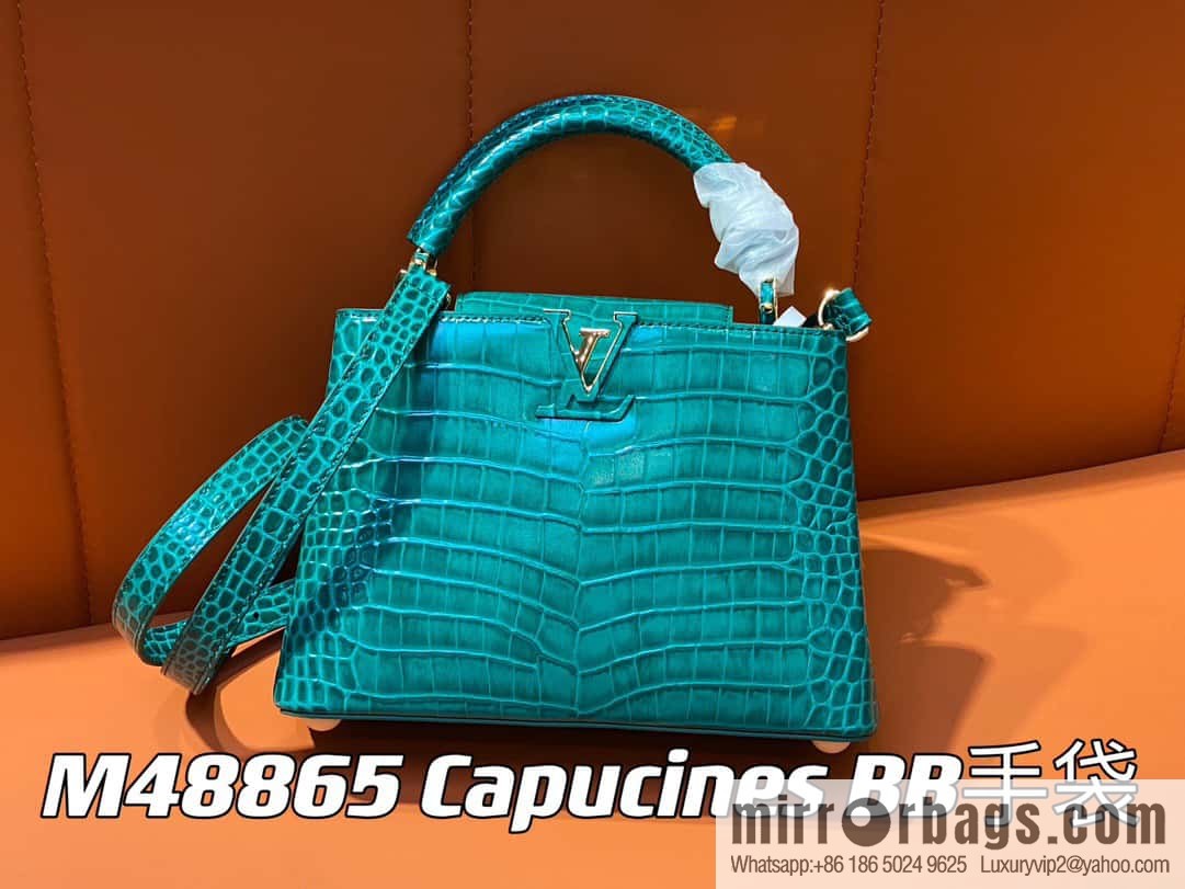 [Boutique‑grade] M48865 green, crocodile pattern full leather cap that English series Capucines BB handbag