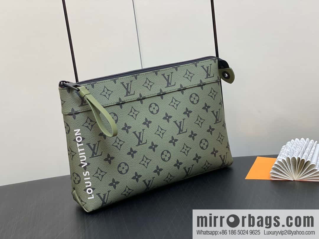 [Boutique‑grade] M82008 green flower clutch bag series Pochette Voyage Souple clutch bag Keepall Bandoulière 25 handbag