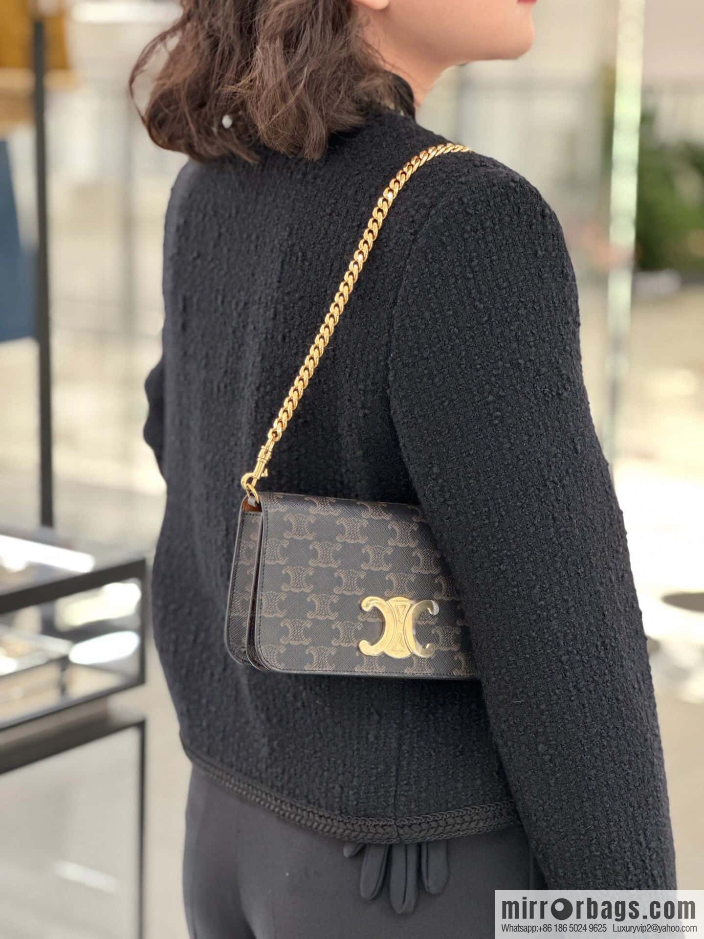 [Premium quality, all steel hardware] CELIN_E~ New monogram Multi Pochette Triomphe handbag, model: 100972