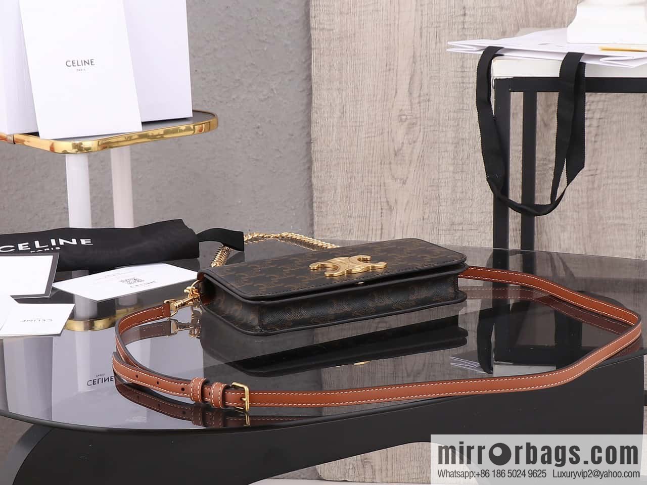 [Premium quality, all steel hardware] CELIN_E~ New monogram Multi Pochette Triomphe handbag, model: 100972