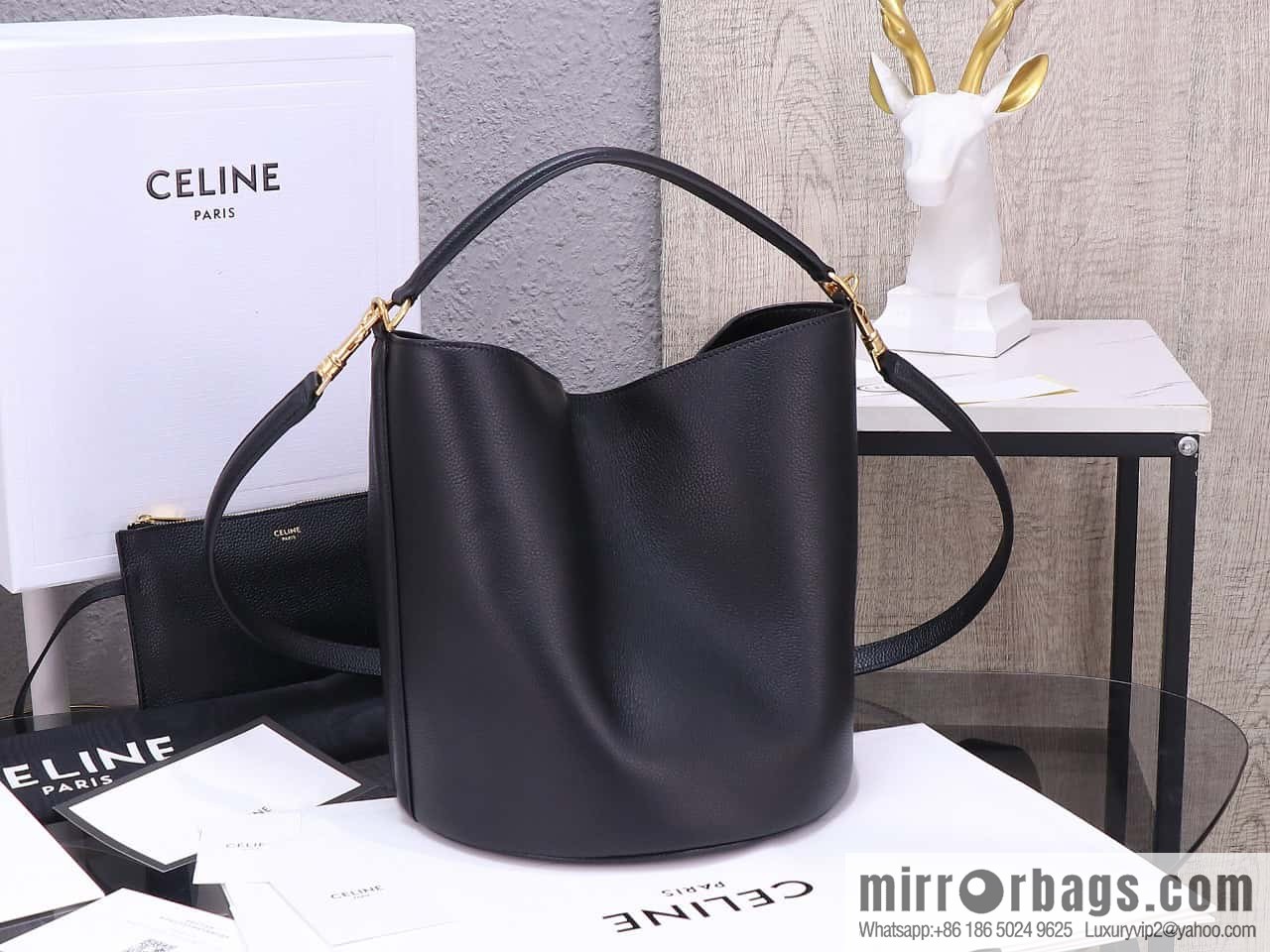 [Premium quality, all steel hardware] CELINE Bucket 16 calfskin bucket bag No.: 195573