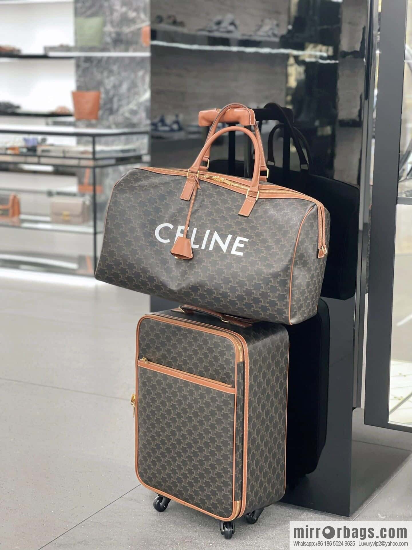 [Premium quality, all-steel hardware] CELINE2022 | The first Voyage printed Travel Bags series, model number: 191472 DOG material/brown