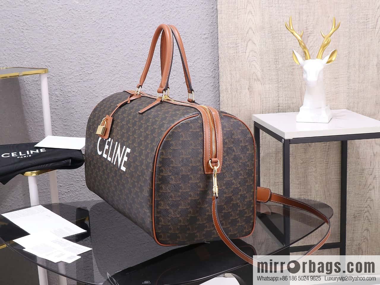 [Premium quality, all-steel hardware] CELINE2022 | The first Voyage printed Travel Bags series, model number: 191472 DOG material/brown