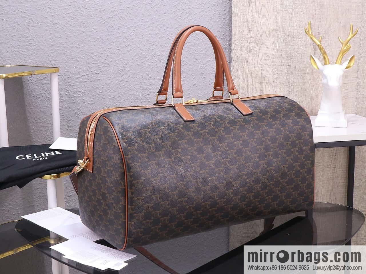 [Premium quality, all-steel hardware] CELINE2022 | The first Voyage printed Travel Bags series, model number: 191472 DOG material/brown