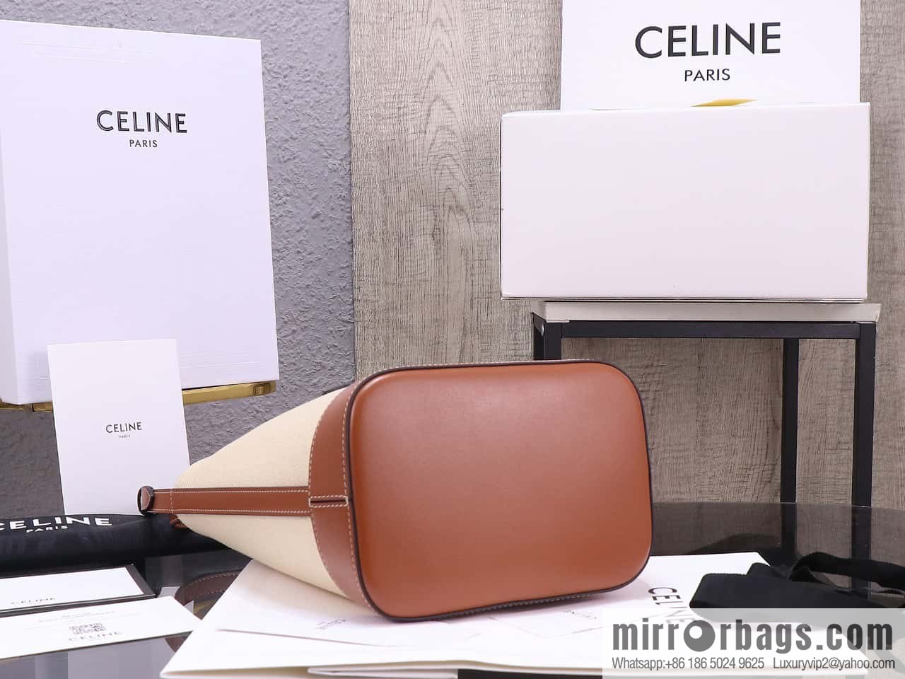 [Premium quality, all-steel hardware] 23s new product | CELINE CUIR TRIOMPHE small striped fabric leather bucket bag 23s new fabric series, number: 198243DU3.04LU