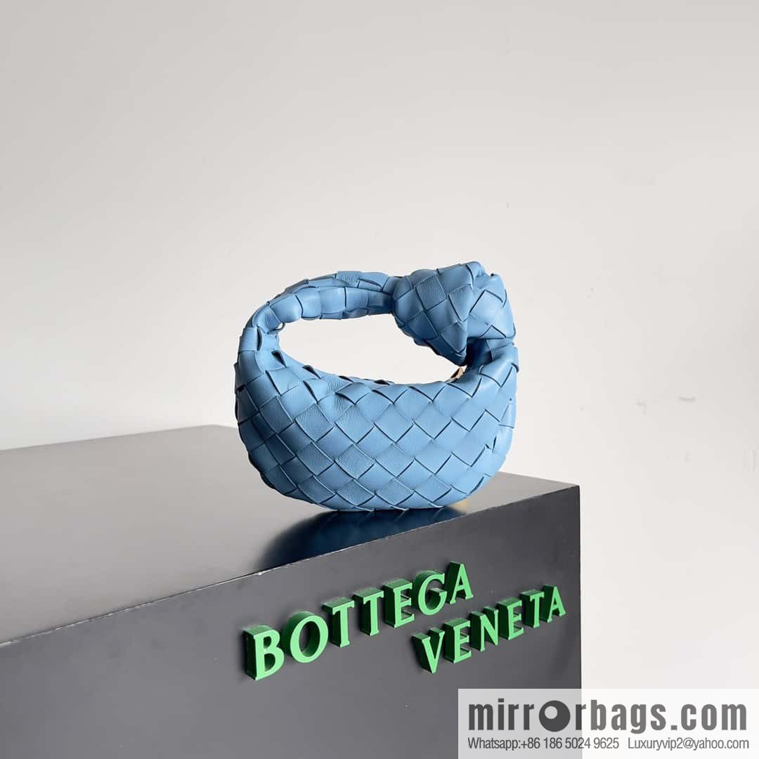 BV super mini JODIE tote bag dumpling bag, woven knotted bag, model number: 730828 hurricane blue.