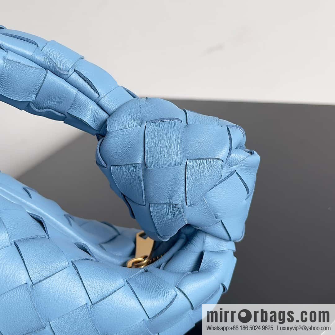 BV super mini JODIE tote bag dumpling bag, woven knotted bag, model number: 730828 hurricane blue.