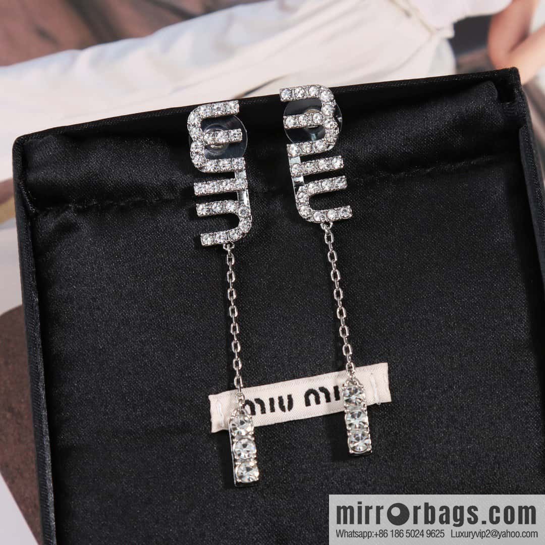 MIU MIU Miu Miu Silver Diamond Fringed Stud Earrings