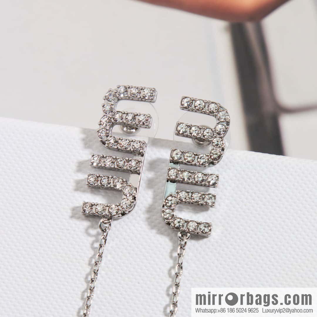MIU MIU Miu Miu Silver Diamond Fringed Stud Earrings