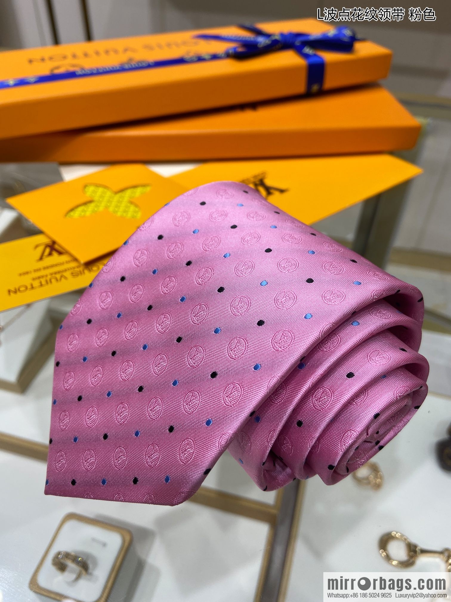 LV Louis Vuitton [L Polka Dot Tie] 100% Top Jacquard Silk Tie M78752