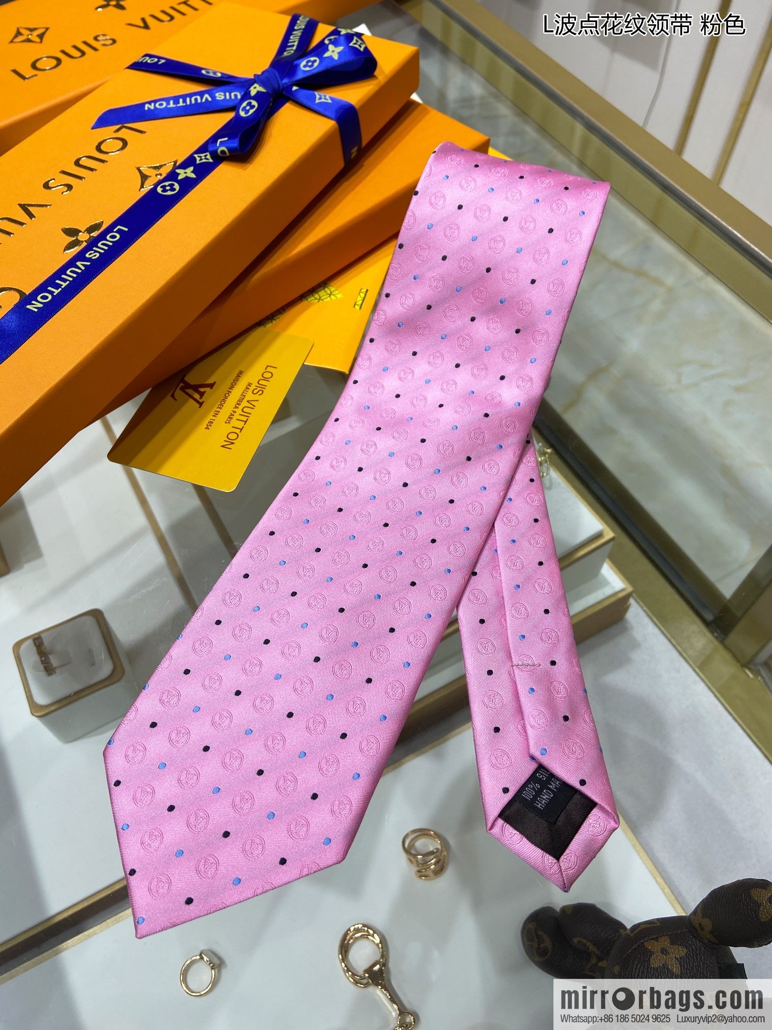 LV Louis Vuitton [L Polka Dot Tie] 100% Top Jacquard Silk Tie M78752
