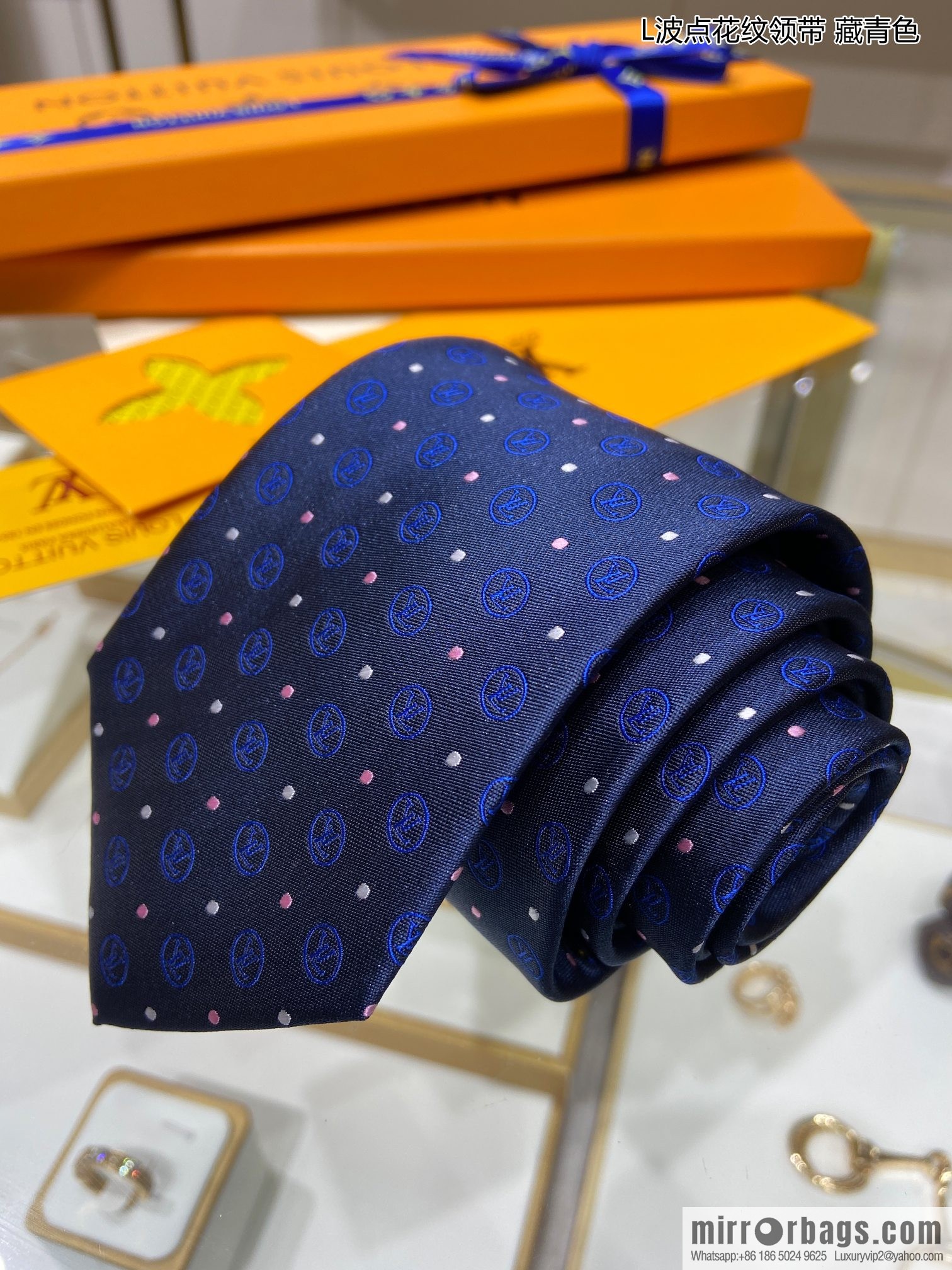LV Louis Vuitton [L Polka Dot Tie] 100% Top Jacquard Silk Tie M78752