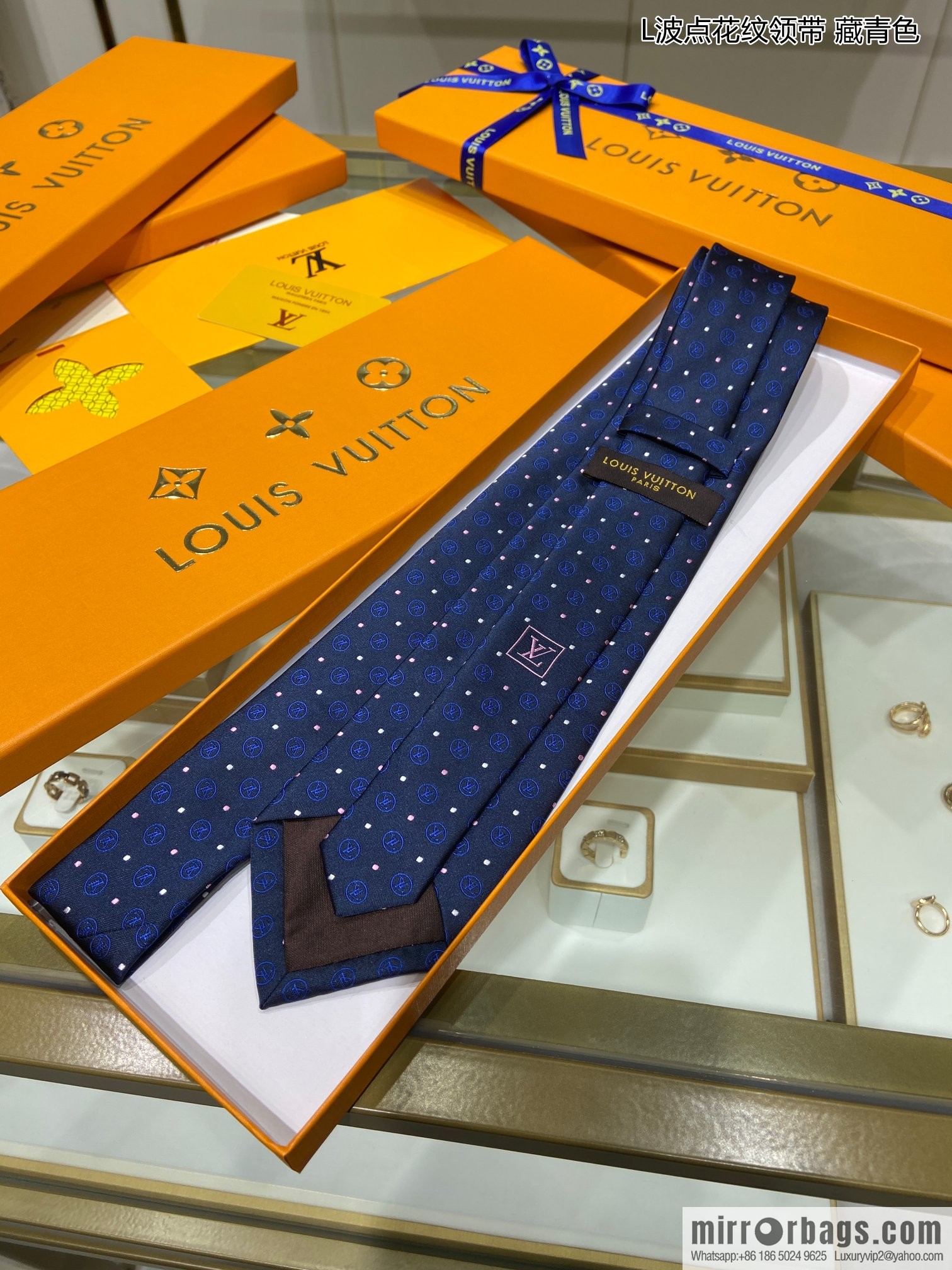 LV Louis Vuitton [L Polka Dot Tie] 100% Top Jacquard Silk Tie M78752