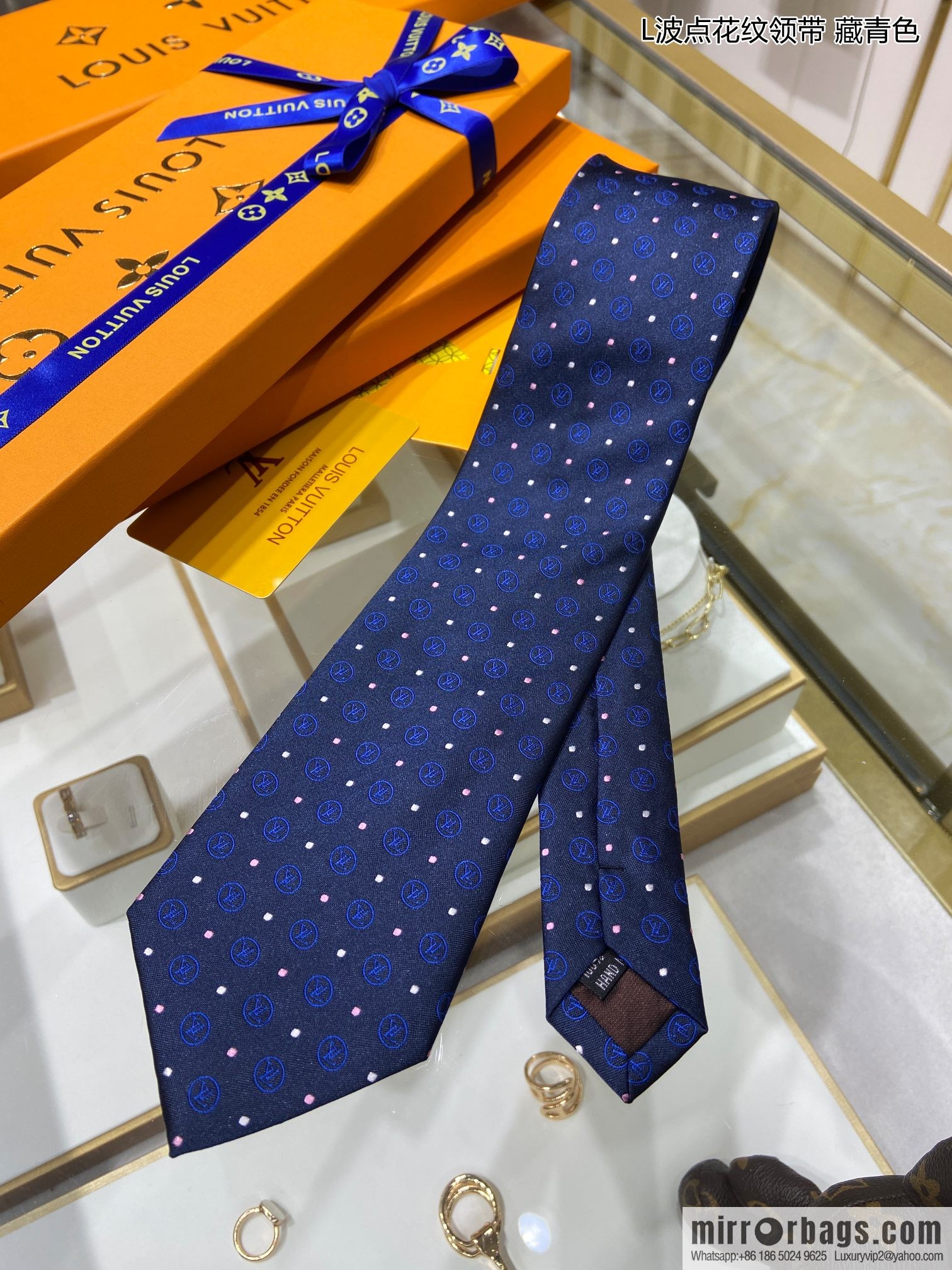 LV Louis Vuitton [L Polka Dot Tie] 100% Top Jacquard Silk Tie M78752