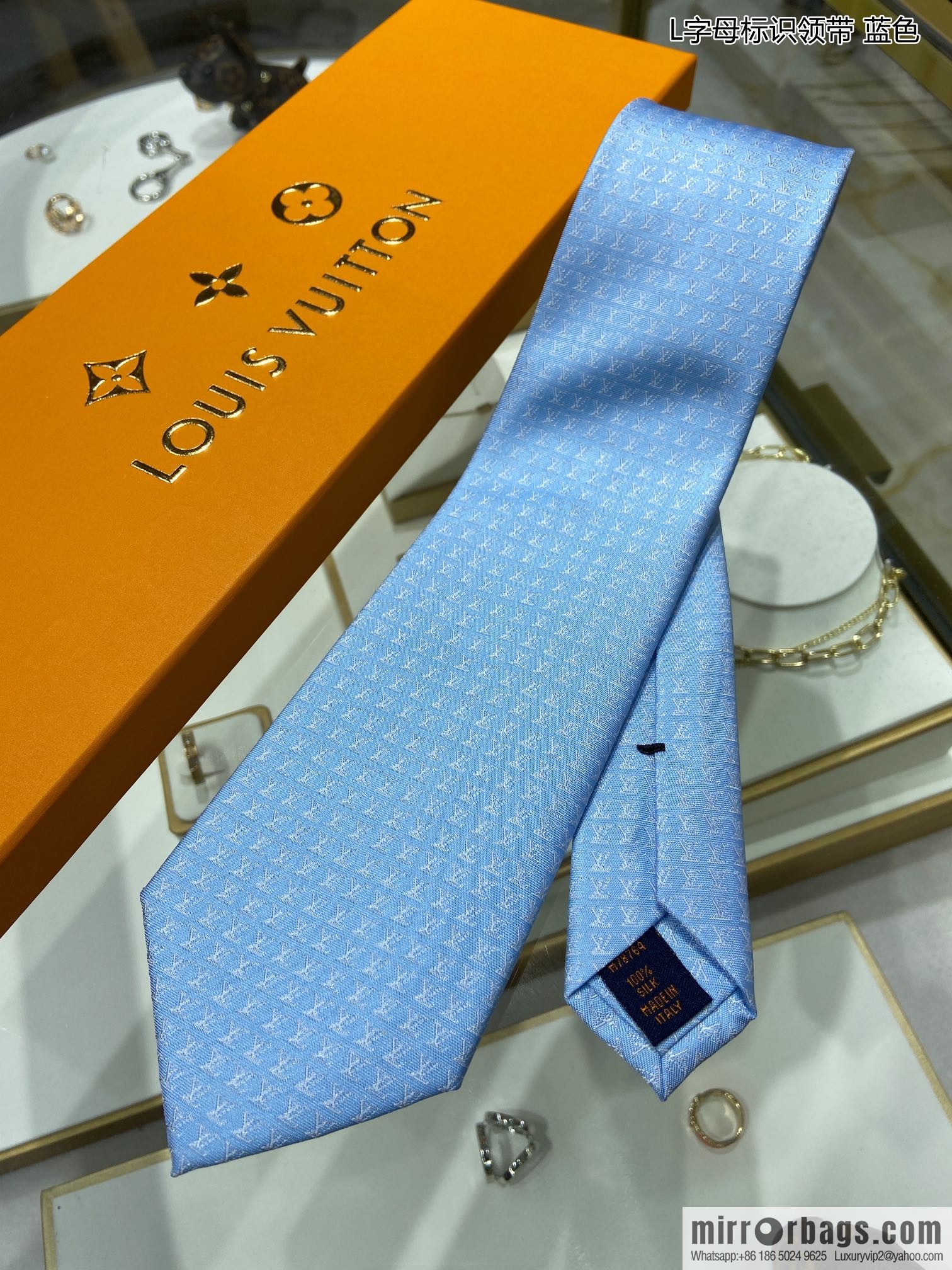 LV Louis Vuitton 100% Top Jacquard Silk L Letter Logo Tie M70952