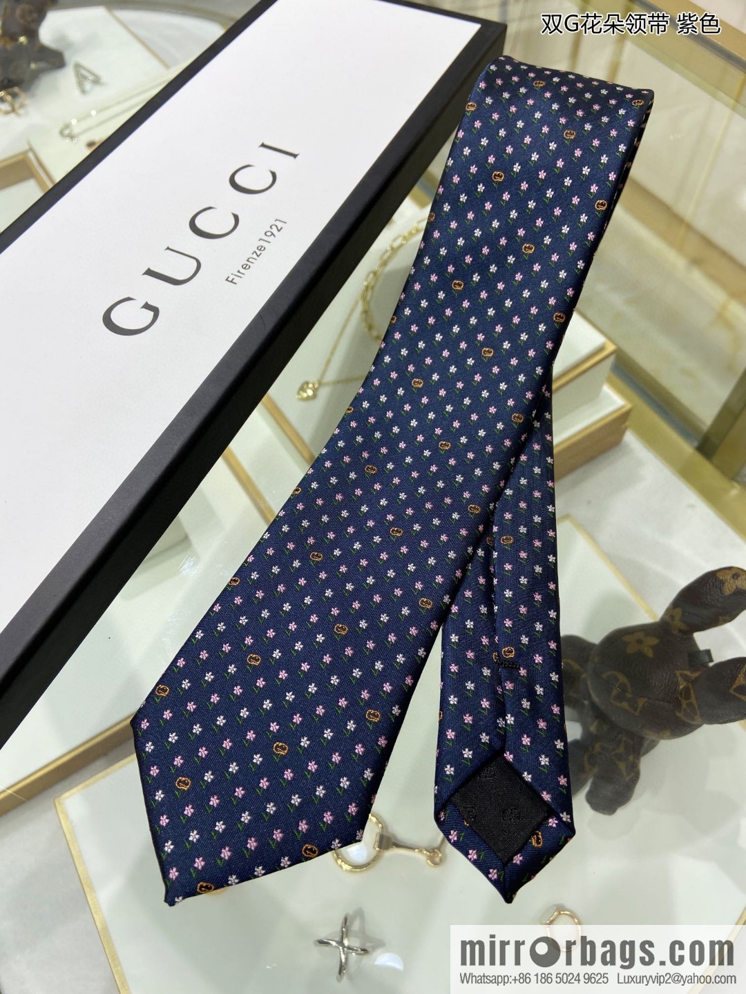 GUCCI Gucci 100% Top Jacquard Silk Double G Flower Tie