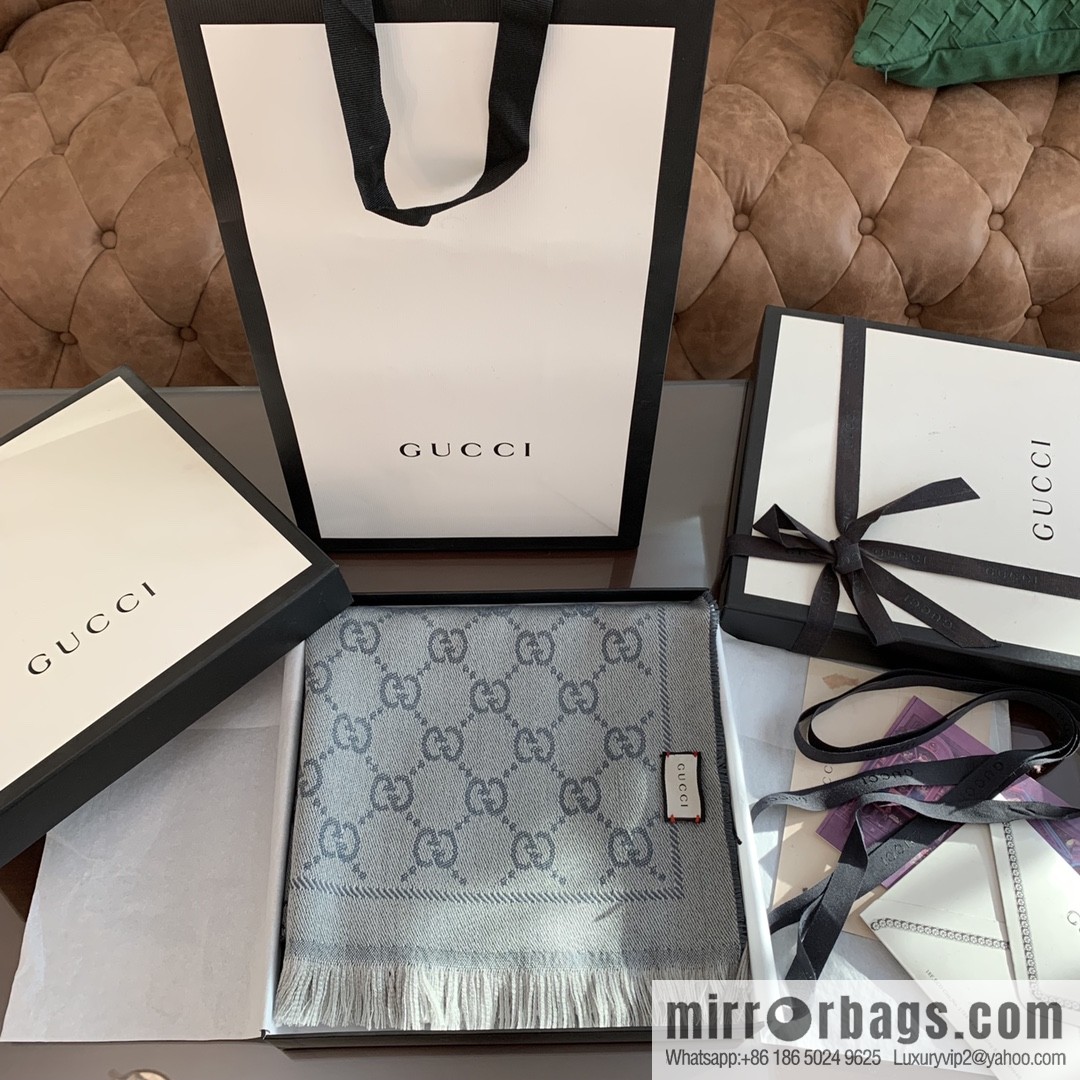 GUCCI Gucci GG jacquard fringed double-sided jacquard wool scarf