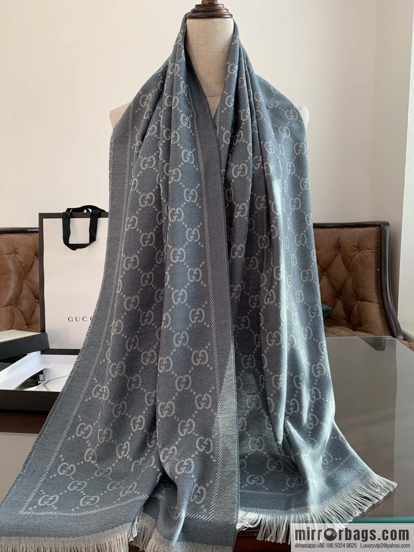 GUCCI Gucci GG jacquard fringed double-sided jacquard wool scarf