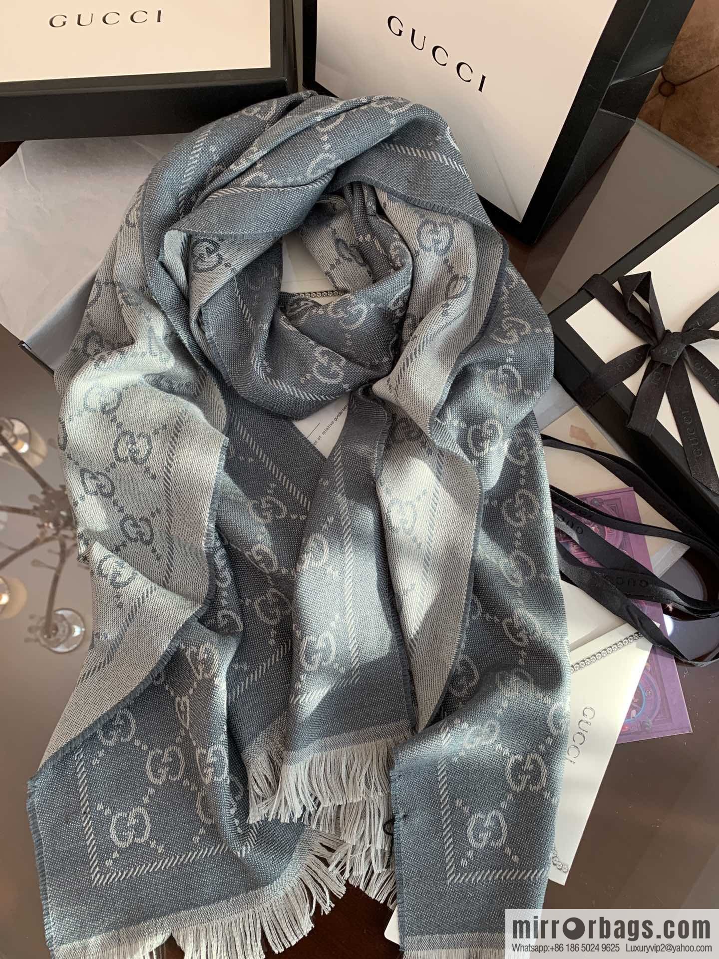 GUCCI Gucci GG jacquard fringed double-sided jacquard wool scarf