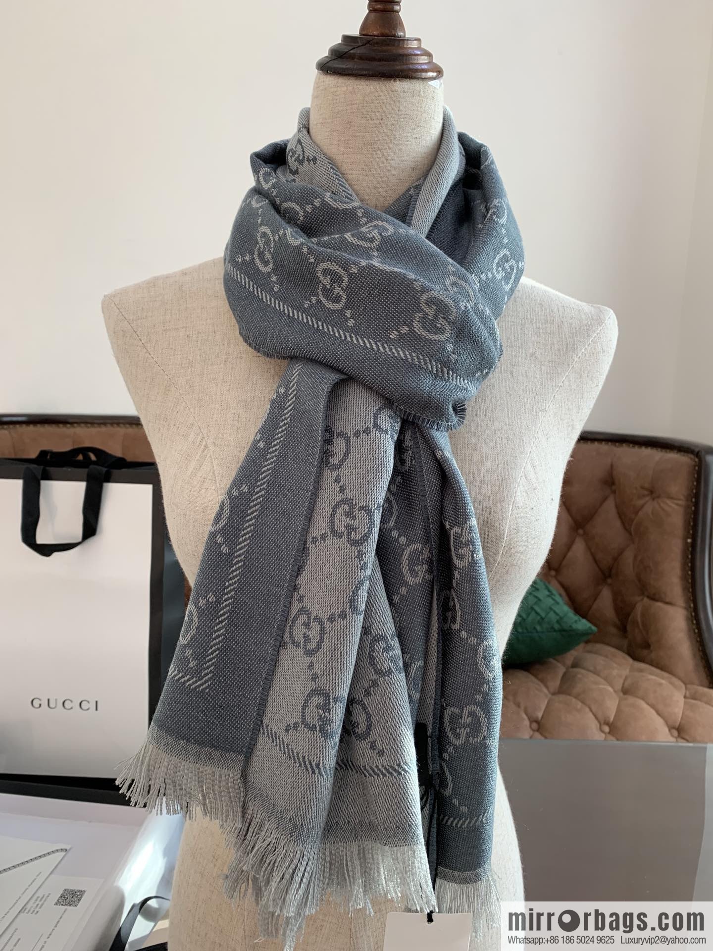 GUCCI Gucci GG jacquard fringed double-sided jacquard wool scarf