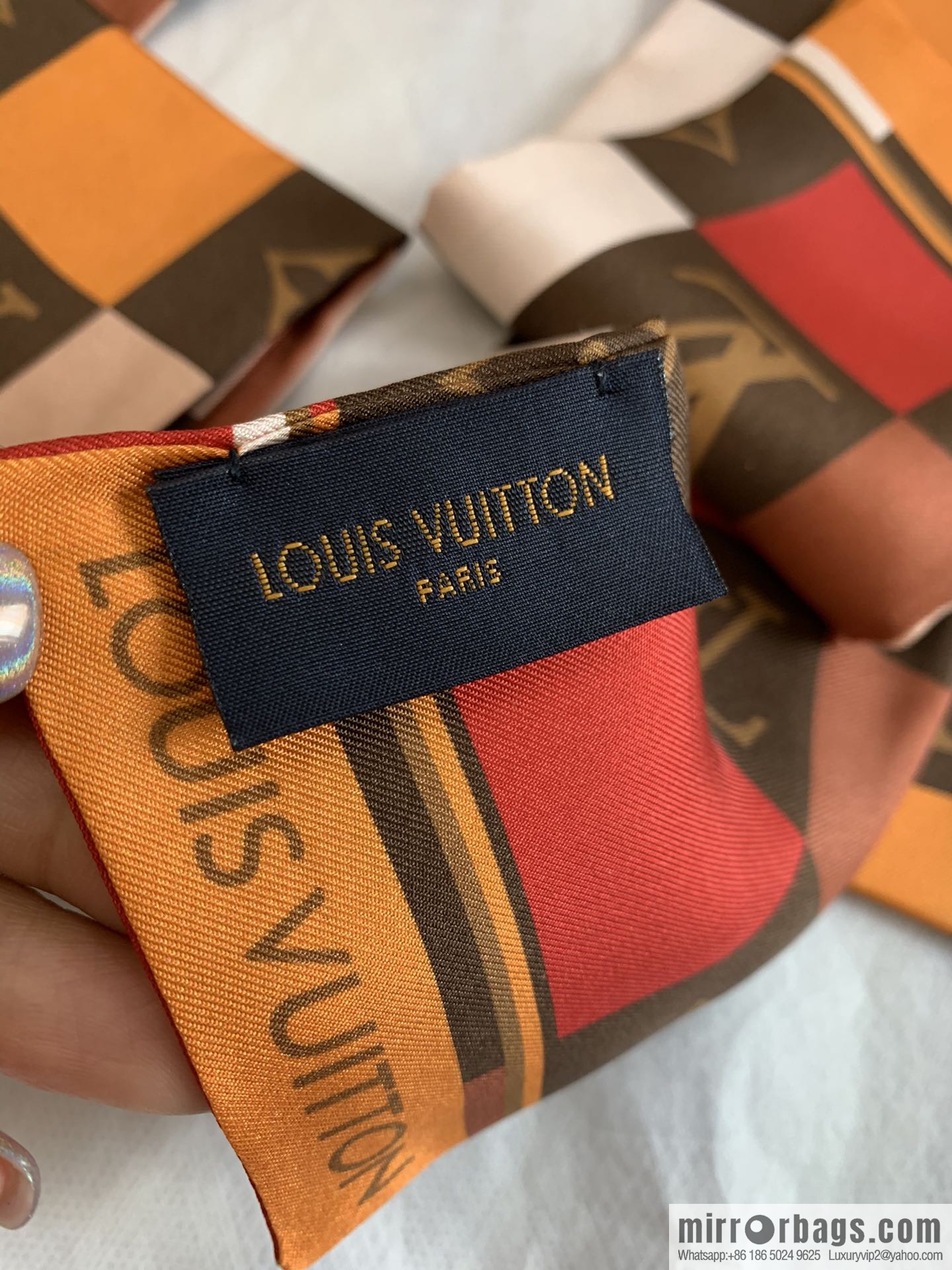 LV Louis Vuitton MONOGRAM CHECK BANDEAU New Twilly Ribbon M68647