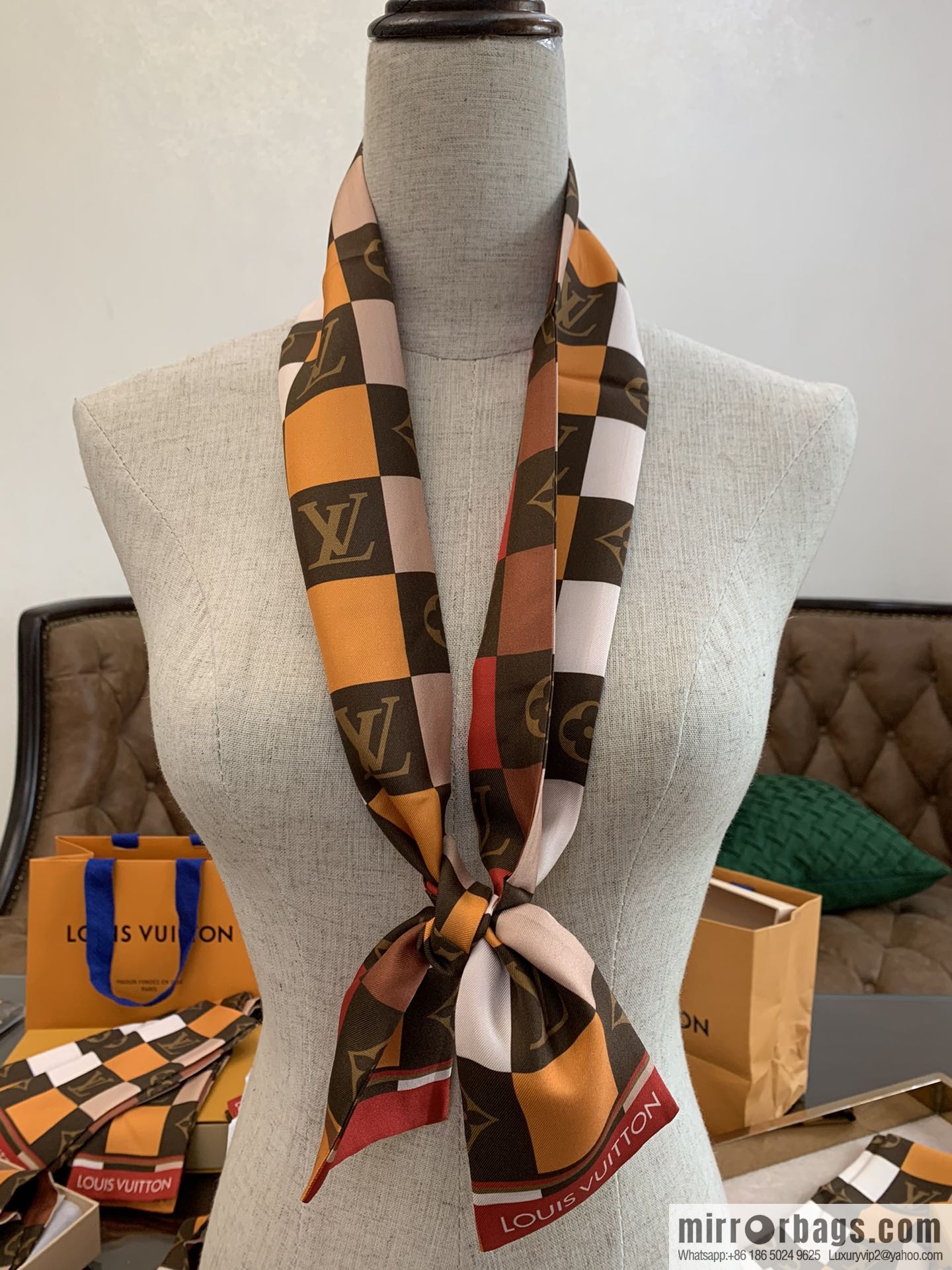 LV Louis Vuitton MONOGRAM CHECK BANDEAU New Twilly Ribbon M68647