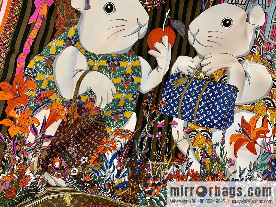 LV Louis Vuitton City Mouse and Country Mouse 100% Silk Scarf M76124